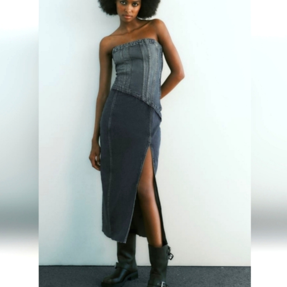 ZARA TRF STRAPLESS DENIM DRESS